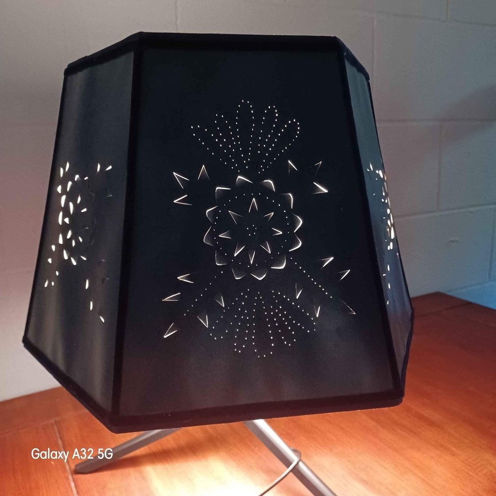 MCM hand pierced and cut blue hexagon paper lampshade